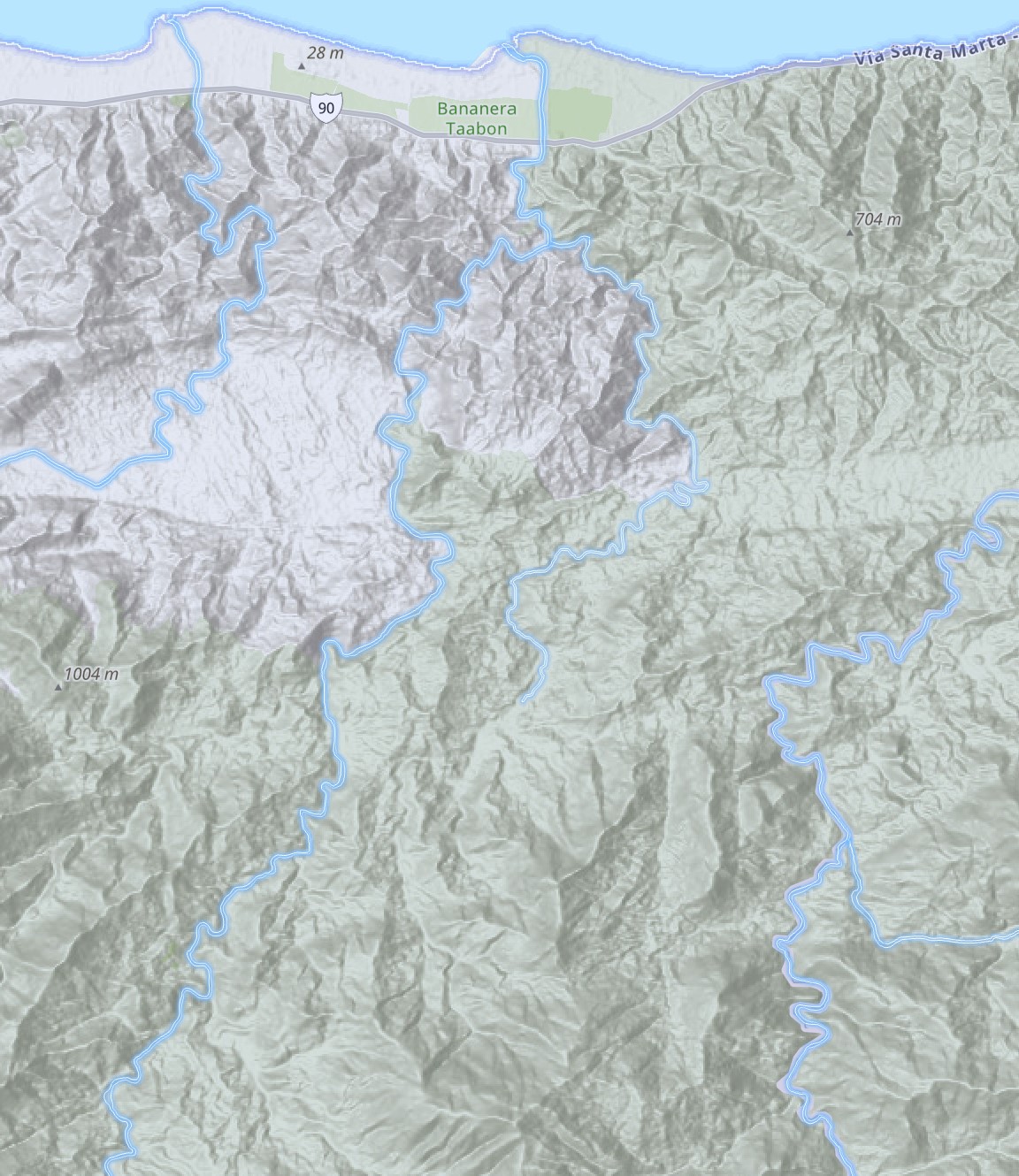 Mapa satelital de la Sierra Nevada de Santa Marta